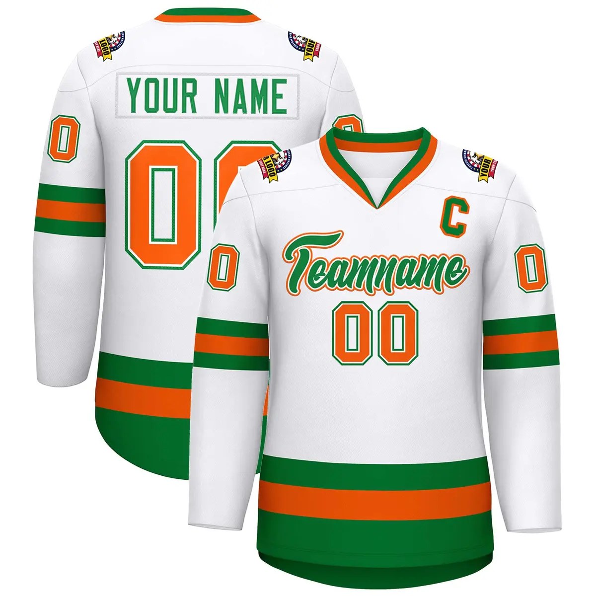 White Kelly Green White-Orange Classic Style Hockey Jersey