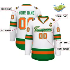 White Kelly Green White-Orange Classic Style Hockey Jersey 2
