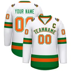 White Kelly Green White-Orange Classic Style Hockey Jersey