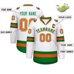 White Kelly Green White-Orange Classic Style Hockey Jersey 2