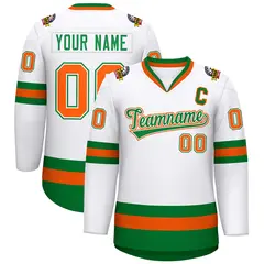 White Kelly Green White-Orange Classic Style Hockey Jersey