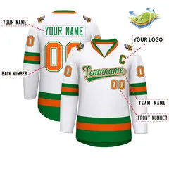White Kelly Green White-Orange Classic Style Hockey Jersey 2