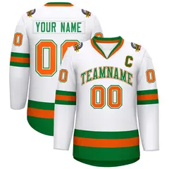 White Kelly Green White-Orange Classic Style Hockey Jersey 1
