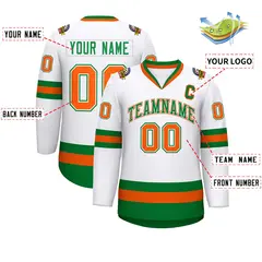White Kelly Green White-Orange Classic Style Hockey Jersey 2