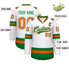 White Kelly Green White-Orange Classic Style Hockey Jersey 2