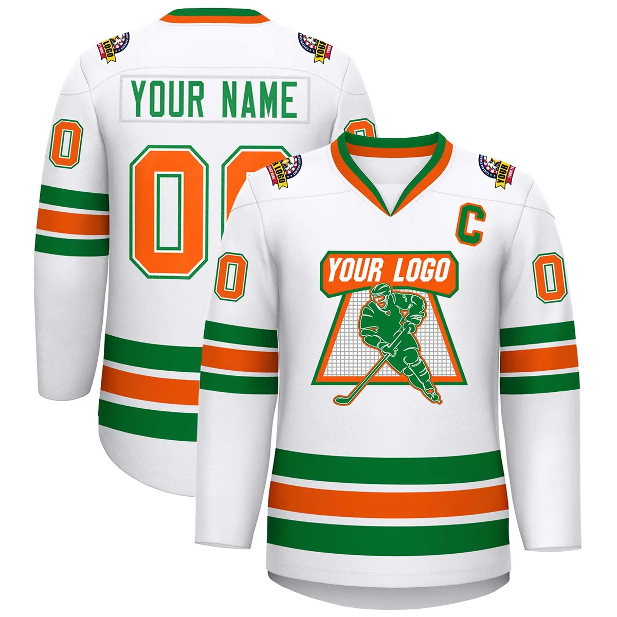 White Kelly Green White-Orange Classic Style Hockey Jersey