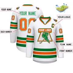 White Kelly Green White-Orange Classic Style Hockey Jersey 2