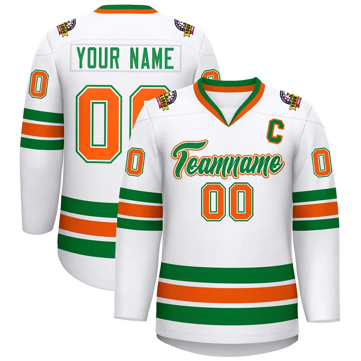 White Kelly Green White-Orange Classic Style Hockey Jersey