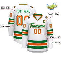 White Kelly Green White-Orange Classic Style Hockey Jersey 2