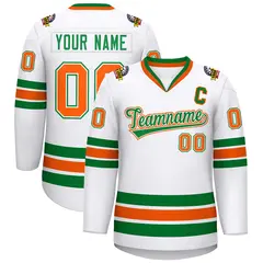 White Kelly Green White-Orange Classic Style Hockey Jersey 1
