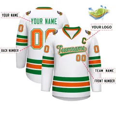 White Kelly Green White-Orange Classic Style Hockey Jersey 2