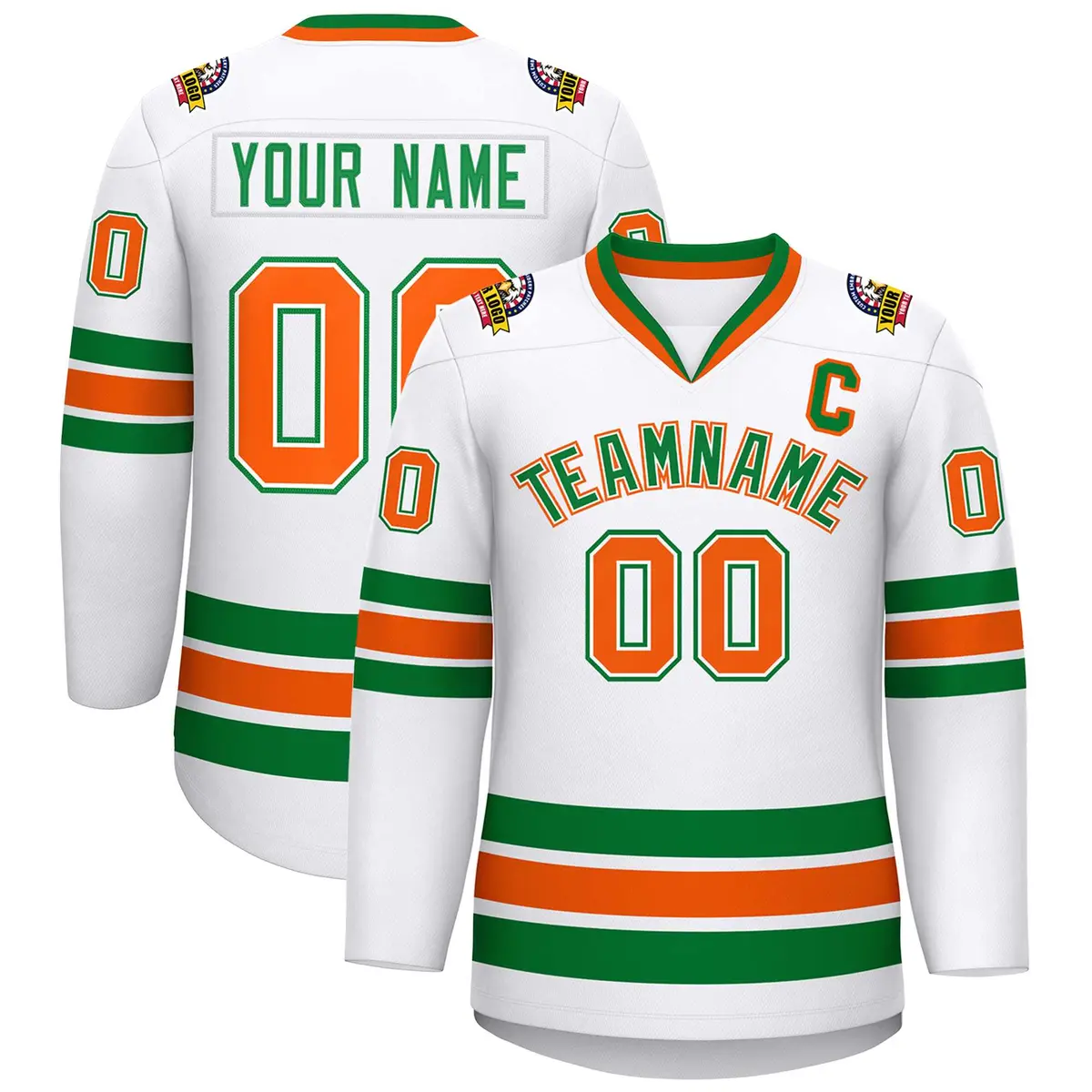 White Kelly Green White-Orange Classic Style Hockey Jersey