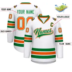 White Kelly Green White-Orange Classic Style Hockey Jersey 2