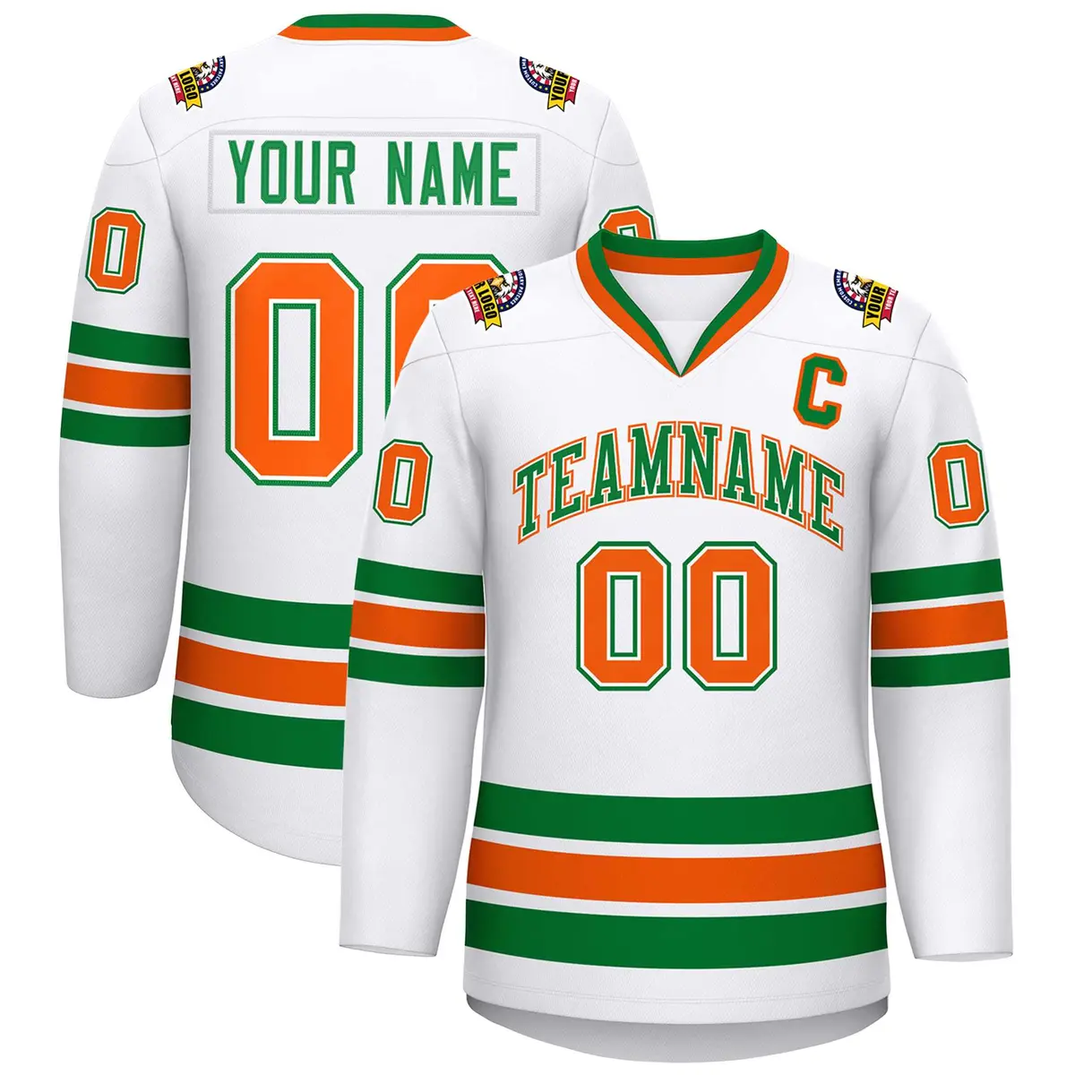 White Kelly Green White-Orange Classic Style Hockey Jersey