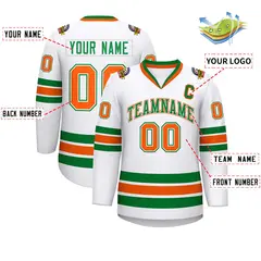 White Kelly Green White-Orange Classic Style Hockey Jersey 2