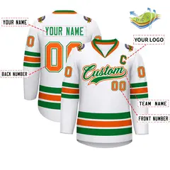 White Kelly Green White-Orange Classic Style Hockey Jersey 2