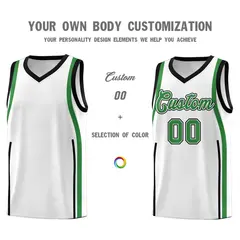 White Kelly Green-White Ribbon Pattern Basketball Kits 3