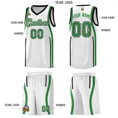 White Kelly Green-White Ribbon Pattern Basketball Kits 5