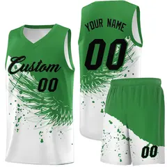 White Kelly Green Wing Pattern Basketball Jersey