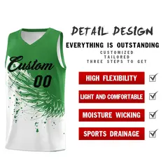 White Kelly Green Wing Pattern Basketball Jersey 2