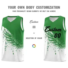 White Kelly Green Wing Pattern Basketball Jersey 3