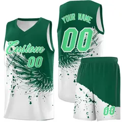White Kelly Green Wing Pattern Basketball Jersey 1