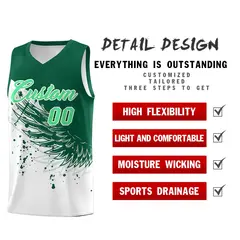 White Kelly Green Wing Pattern Basketball Jersey 2