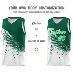 White Kelly Green Wing Pattern Basketball Jersey 3