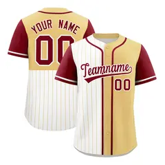White Khaki and Crimson Pinstripe Raglan Baseball Jersey 1