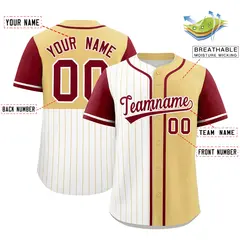 White Khaki and Crimson Pinstripe Raglan Baseball Jersey 2