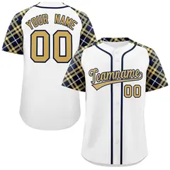 White Khaki-Navy Raglan Sleeves Authentic Baseball Jersey 1