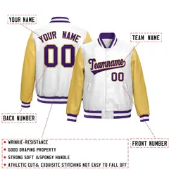 White Khaki Raglan Full-Snap Varsity Faux Leather Letterman Jacket 2