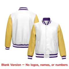 White Khaki Raglan Full-Snap Varsity Faux Leather Letterman Jacket 6