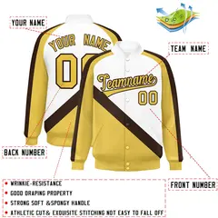 White Khaki Raglan Varsity Full-Snap Letterman Baseball Jacket 2
