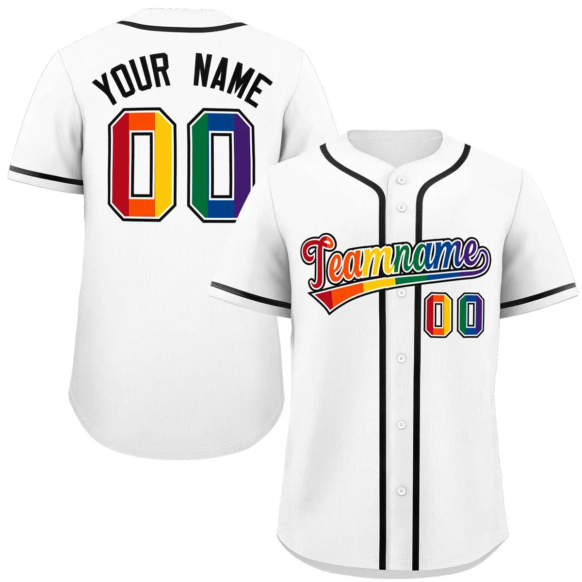 White LGBT Rainbow Pride Month Baseball Jersey