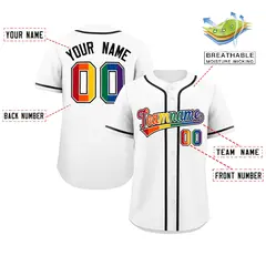 White LGBT Rainbow Pride Month Baseball Jersey 2