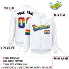 White LGBT Rainbow Pride Month Letterman Baseball Jacket 2