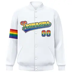 White LGBT Rainbow Pride Month Letterman Baseball Jacket 3