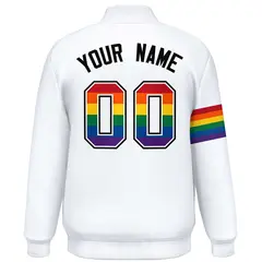 White LGBT Rainbow Pride Month Letterman Baseball Jacket 4