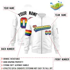 White LGBT Rainbow Pride Month Letterman Bomber Jacket 2