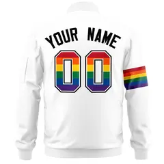 White LGBT Rainbow Pride Month Letterman Bomber Jacket 4