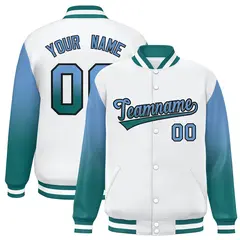 White Light Blue-Aqua Gradient Raglan Varsity Baseball Jacket