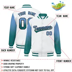 White Light Blue-Aqua Gradient Raglan Varsity Baseball Jacket 2