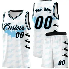 White Light Blue Bat Pattern Halloween Basketball Jersey 1