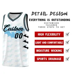 White Light Blue Bat Pattern Halloween Basketball Jersey 2