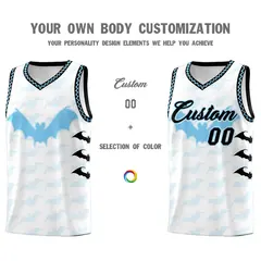 White Light Blue Bat Pattern Halloween Basketball Jersey 3