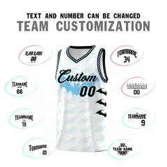 White Light Blue Bat Pattern Halloween Basketball Jersey 4