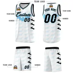 White Light Blue Bat Pattern Halloween Basketball Jersey 5
