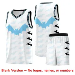 White Light Blue Bat Pattern Halloween Basketball Jersey 7