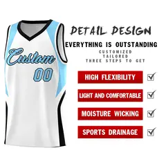 White Light Blue Black Color Block Basketball Jersey 2